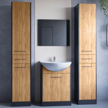 Mobilier de baie SLIM MAX Negru/ Stejar Artisan