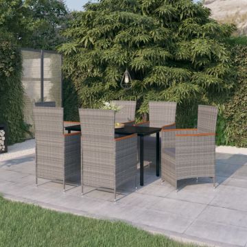 Set de mobilier pentru grădină, cu perne, 7 piese, gri