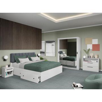 Set dormitor Odin Alb cu oglinda C07