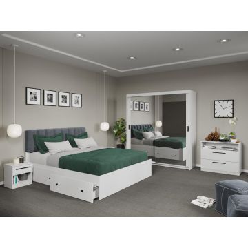 Set dormitor Odin Alb cu oglinda C21