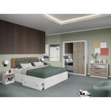 Set dormitor Odin Alb/San Remo cu oglinda C14