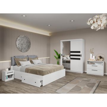 Set dormitor Ruben Alb cu oglinda C03