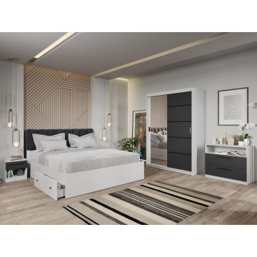 Set dormitor Zeno Alb/Antracit cu oglinda C10