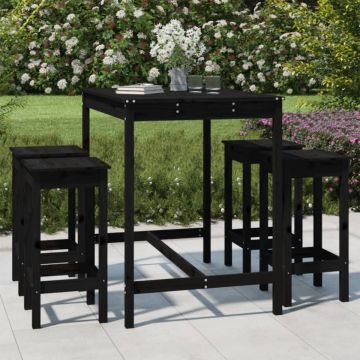 Set mobilier bar de grădină, 5 piese, negru, lemn masiv de pin