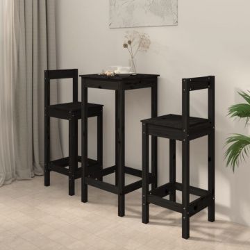 Set mobilier de bar, 3 piese, negru, lemn masiv de pin