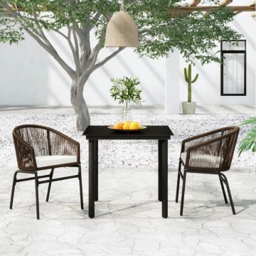Set mobilier de grădină, 3 piese, maro
