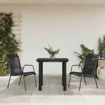 Set mobilier de grădină, 3 piese, negru, textilenă și oțel