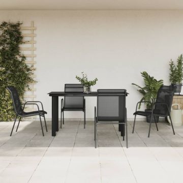 Set mobilier de grădină, 5 piese, negru, oțel și textilenă