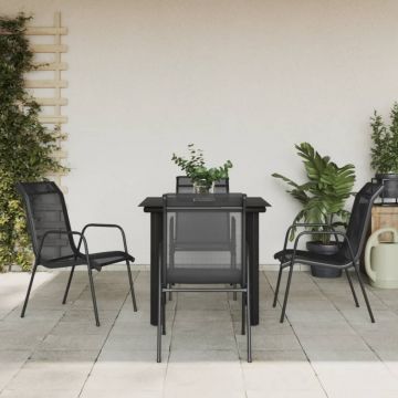 Set mobilier de grădină, 5 piese, negru, oțel și textilenă