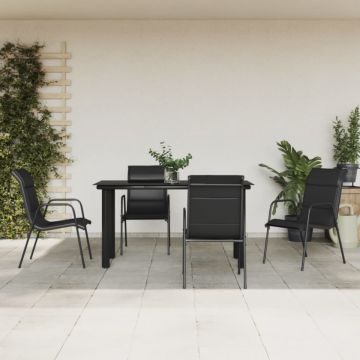 Set mobilier de grădină, 5 piese, negru, oțel și textilenă