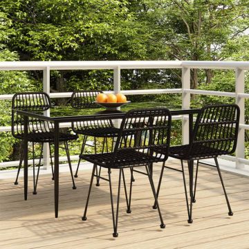 Set mobilier de grădină, 5 piese, negru, poliratan