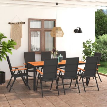 Set mobilier de grădină, 9 piese, negru și maro