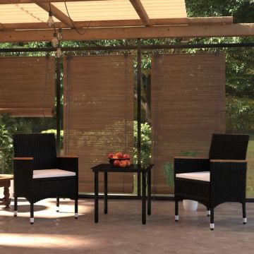 Set mobilier de grădină cu perne, 3 piese, negru