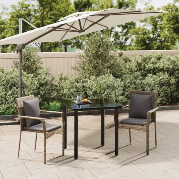 Set mobilier de grădină cu perne, 3 piese, negru/gri, poliratan