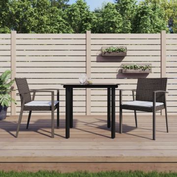 Set mobilier de grădină cu perne, 3 piese, poliratan și oțel