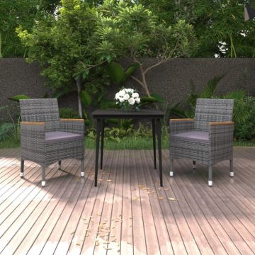 Set mobilier de grădină cu perne, 3 piese, poliratan și sticlă