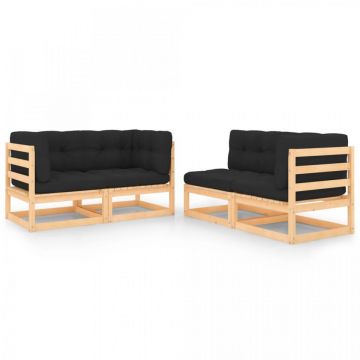 Set mobilier de grădină cu perne, 4 piese, lemn masiv de pin