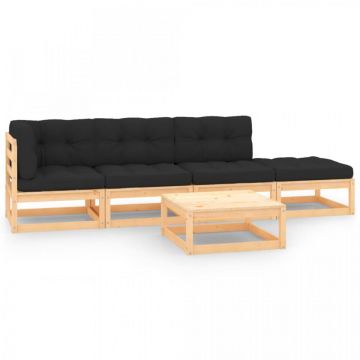 Set mobilier de grădină cu perne, 5 piese, lemn masiv de pin