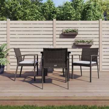 Set mobilier de grădină cu perne, 5 piese, poliratan și oțel