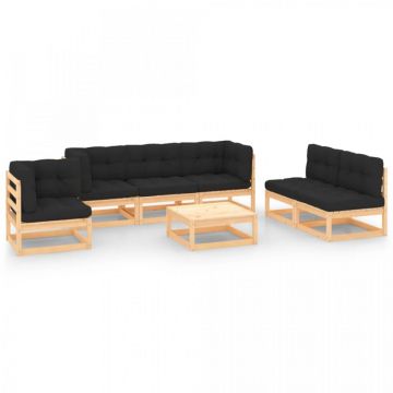 Set mobilier de grădină cu perne, 7 piese, lemn masiv de pin