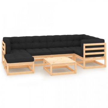 Set mobilier de grădină cu perne, 7 piese, lemn masiv de pin