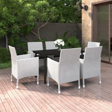 Set mobilier de grădină cu perne, 7 piese, poliratan și sticlă