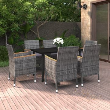 Set mobilier de grădină cu perne, 7 piese, poliratan și sticlă