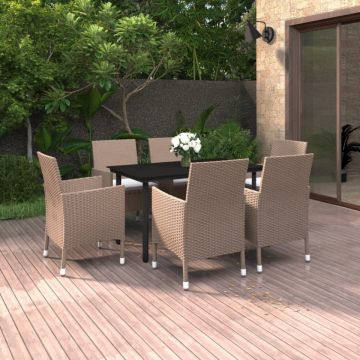 Set mobilier de grădină cu perne, 7 piese, poliratan și sticlă
