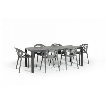 Set mobilier de grădină pentru 6 persoane cu scaune gri Joanna și masă Viking, 90 x 205 cm