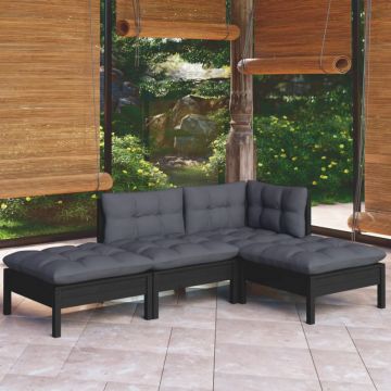 Set mobilier grădină cu perne, 4 piese, lemn masiv de pin