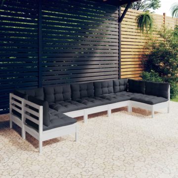 Set mobilier grădină cu perne, 7 piese, alb, lemn masiv de pin