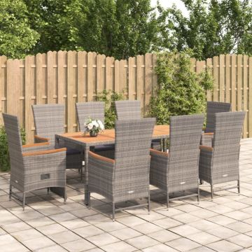 Set mobilier grădină cu perne, 9 piese, gri, poliratan