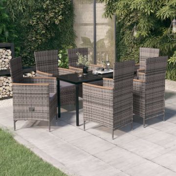 Set mobilier pentru grădină, cu perne, 7 piese, gri