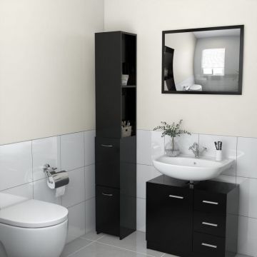 Dulap de baie, negru, 25x26,5x170 cm, lemn prelucrat