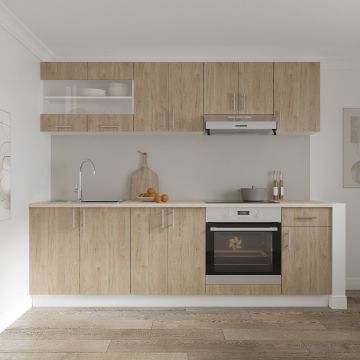 Set Bucatarie Karo V15, Lemn Natural/Alb, Blat Thermo 28 mm, L 240 cm