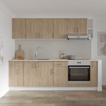 Set Bucatarie Karo V17, Lemn Natural/Alb, Blat Thermo 28 mm, L 240 cm