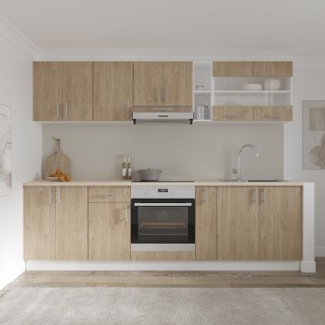 Set Bucatarie Karo V19, Lemn Natural/Alb, Blat Thermo 28 mm, L 260 cm