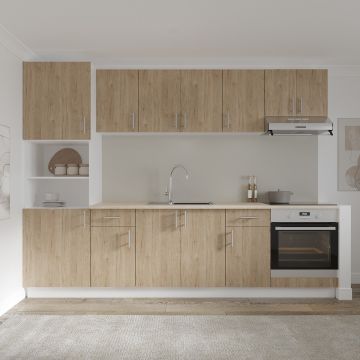 Set Bucatarie Karo V24, Lemn Natural/Alb, Blat Thermo 28 mm, L 280 cm