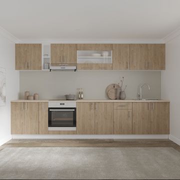 Set Bucatarie Karo V32, Lemn Natural/Alb, Blat Thermo 28 mm, L 340 cm