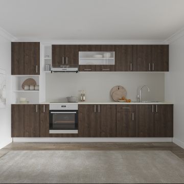 Set Bucatarie Karo V33, Stejar Bronz/Alb, Blat Thermo 28 mm, L 340 cm