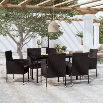 Set de servit masa pentru grădină, 7 piese, negru