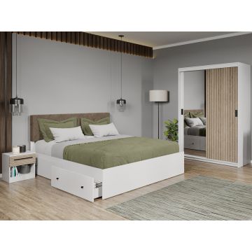 Set mobila dormitor 4 piese Cedric Natur cu oglinda C24