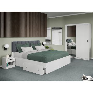Set mobila dormitor 4 piese Odin Alb cu oglinda C34