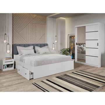 Set mobila dormitor 4 piese Zeno Alb cu oglinda C32