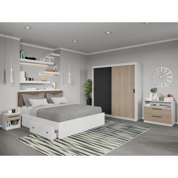 Set mobila dormitor Cedric Alb/Antracit/Natur C15