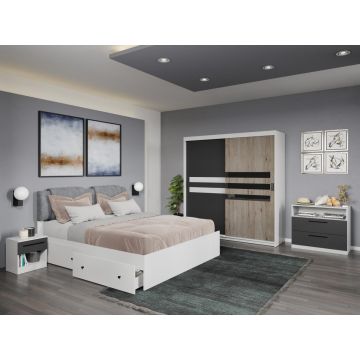 Set mobila dormitor Ruben Alb/Antracit/San Remo C21