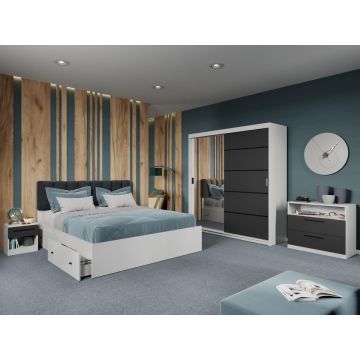 Set mobila dormitor Zeno Alb/Antracit cu oglinda C23