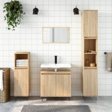 Set dulapuri de baie, 3 piese, stejar sonoma, lemn prelucrat