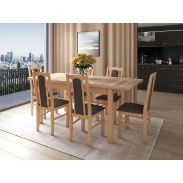 Set masa extensibila 140x180cm cu 6 scaune tapitate, mb-21 modena1 si s-37 boss7 s6, sonoma, lemn masiv de fag, stofa
