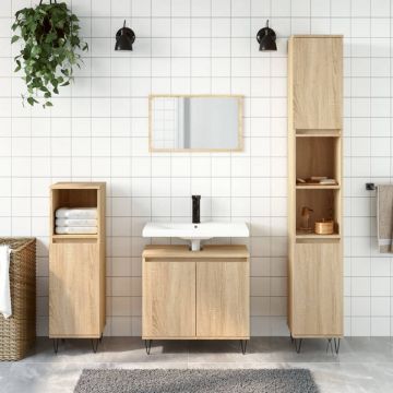 Set mobilier de baie, 3 piese, stejar sonoma, lemn prelucrat